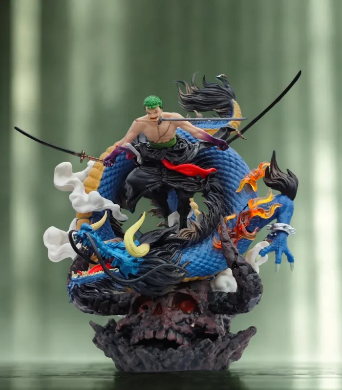 Three-Blade Warrior vs Dragon Collectible Figurine – Anime-Inspired Battle Statue