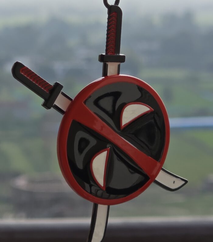 Deadpool Inspired Metal Keychain with Dual Sword Design – Premium Superhero Keyring