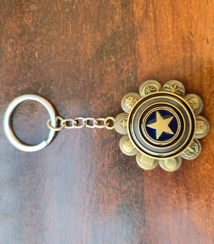 Captain America Shield Inspired Metal Keychain – Vintage Gold Emblem Spinner Key Ring